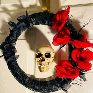 Handmade Wreath with hanging skull